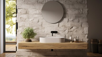 Minimalistic bathroom featuring a natural stone