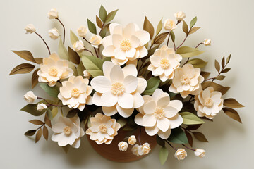 White Magnolia Flowers in Paper Art Style