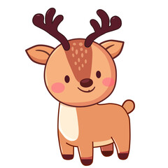 cute reindeer with horn cartoon character vector illustration. flat design.