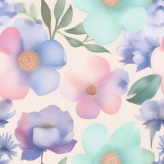 Seamless pattern with delicate pink and blue flowers on a white light background in a watercolor style for your design of packaging, wrapper, scrapbooking.