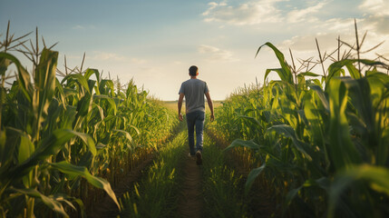A farmer in a field of corn