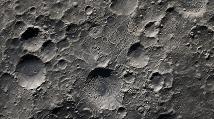 Moon surface as seen from space with visible craters and clouds. Astronomy concept. Close-up of the moon surface with visible craters and holes. Texture of the planet.