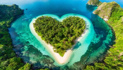  heart shape tropical island from above