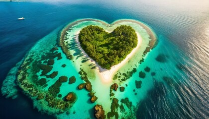  heart shape tropical island from above
