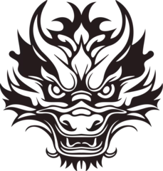 Poster Dragon head front view logo. Simple shaped dragon stamp. Dragon with opened mouth and fangs. Asian culture symbol of a new 2024 year. Fantasy magic reptile predator. Dragon head for your design. © designisfine