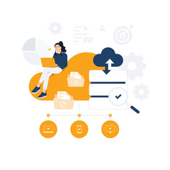 Cloud computing technology, online storage database backup concept illustration