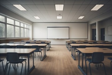  School classroom in blur background without young student