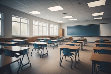  School classroom in blur background without young student