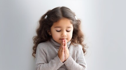 Hopeful Child Praying: Emotional Image on whiteBackground