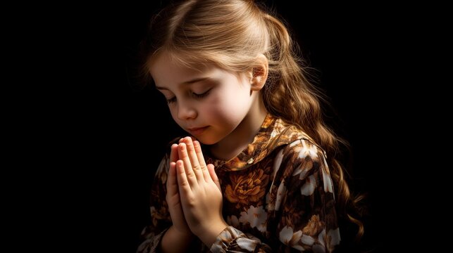 Child's Innocent Prayer: Little Girl with Hands Folded