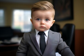 A baby boy in office suite. Executive baby. CEO baby.