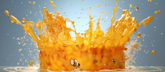 Splash of orange juice. 3d rendering 3d illustration - obrazy, fototapety, plakaty