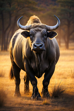 Oil painting of a Cape Buffalo. Big five African animals.