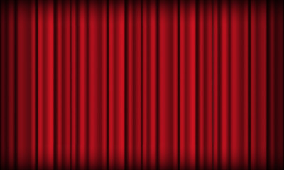 Red curtain background. Theatrical drapes. Red fabric. Wavy silk background.