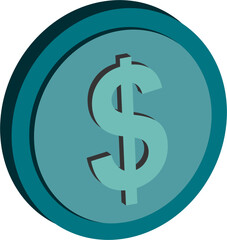 3D dollar coin sign