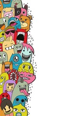 Fototapeta premium Hand-drawn illustrations, monsters doodle, Hand Drawn cartoon monster illustration,Cartoon crowd doodle hand-drawn Doodle style.