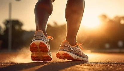 Fotobehang The Rhythmic Stride of a Runner's Shoes © Marius