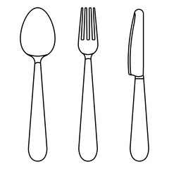 Set of cutlery in linear style. Spoon, fork ,knife. Vector illustration with dining tools.