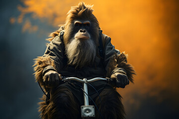 hairy beast Bigfoot rides scooter