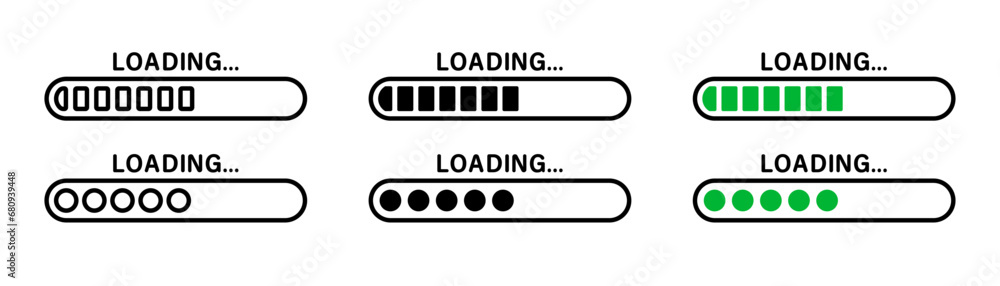 Poster loading icon set. loading bar progress. buffer download icon