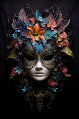 Masquerade mask with peacock feathers, , AI Generated