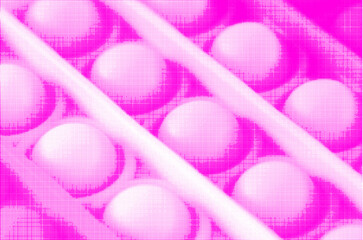 Pop it, convex hemispheres, close-up, from pink circle dots of different sizes on white background