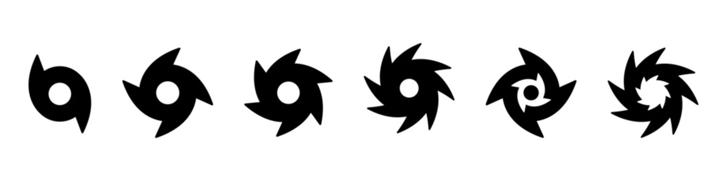 Hurricane icon set. Tornado scale indication. Whirlwind cyclone icon collection