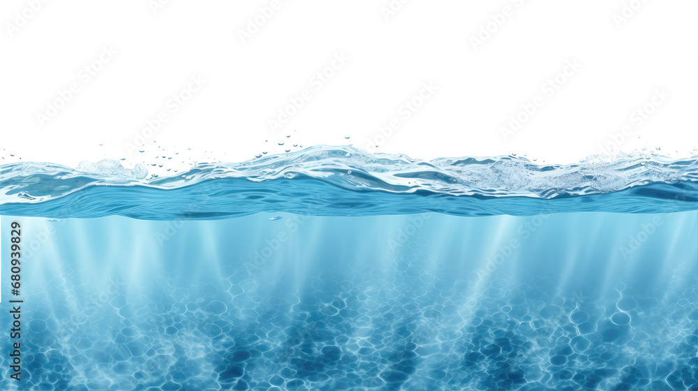 Wall mural Water wave  underwater  blue  ocean isolated on cutout PNG transparent background