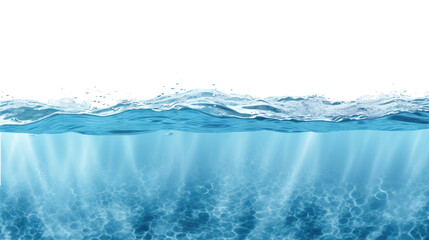 Water wave  underwater  blue  ocean isolated on cutout PNG transparent background - obrazy, fototapety, plakaty