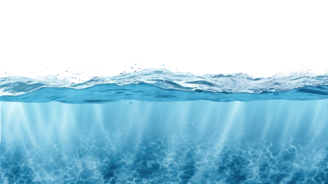 Water wave  underwater  blue  ocean isolated on cutout PNG transparent background