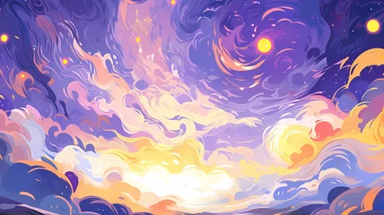 Foto op Canvas Hand drawn cartoon beautiful abstract artistic sky landscape illustration background  © 俊后生