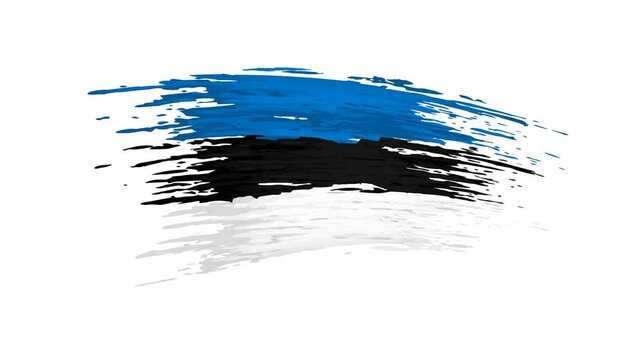 Estonia flag animation. Brush strokes. Estonian flag on a white background. Greeting card. Estonia state patriotic national banner template. Place for text. Animated design element, seamless loop