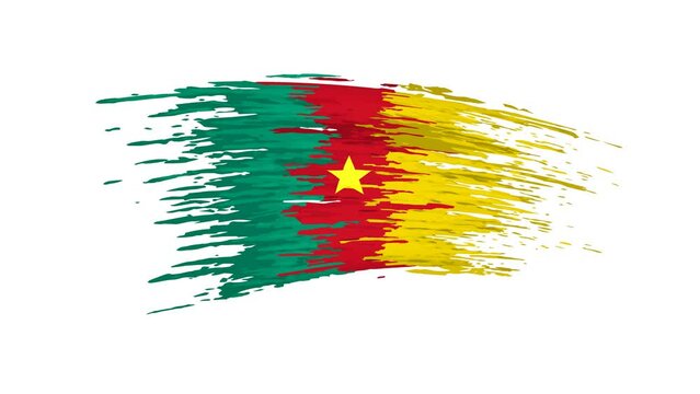 Cameroon flag animation. Brush painted cameroonian flag on a white background. Brush strokes, grunge. Cameroon state patriotic national banner template. Animated design element, seamless loop