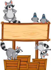 Raccoon on Wooden Frame Banner Template