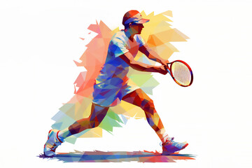 Abstract watercolour painting of an athlete male tennis player at a match sport tournament event, exemplifying athleticism and competitive spirit, computer Generative AI stock illustration image - obrazy, fototapety, plakaty