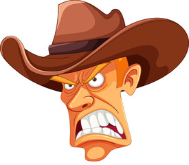 Angry Cowboy with Hat Cartoon Illustration - obrazy, fototapety, plakaty