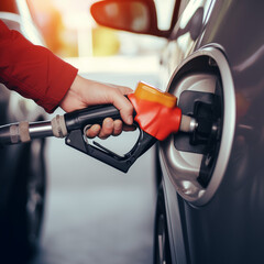hand guiding the fuel in the gasoline tank of the car