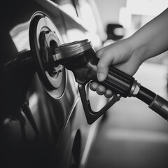 hand guiding the fuel in the gasoline tank of the car