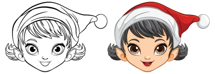 Foto op Plexiglas Cute Girl Cartoon Head with Christmas Hat © GraphicsRF