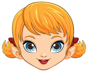 Cute Girl Cartoon Head with Blonde Hair