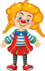 Adorable Girl Wearing Clown Costume with Vector Illustration
