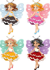 Fantasy Fairy Cartoon Characters in Princess Party Outfits