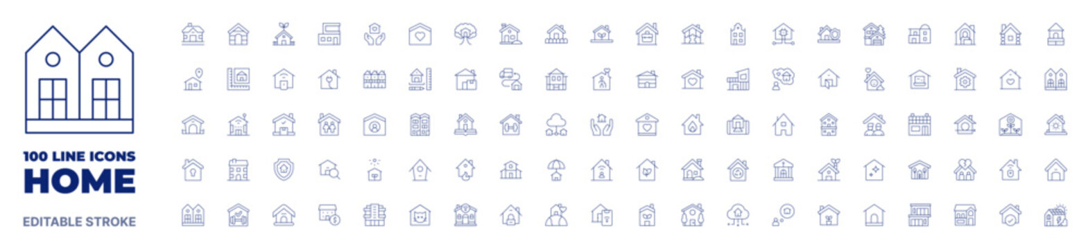 100 icons Home collection. Thin line icon. Editable stroke. Home icons for web and mobile app.