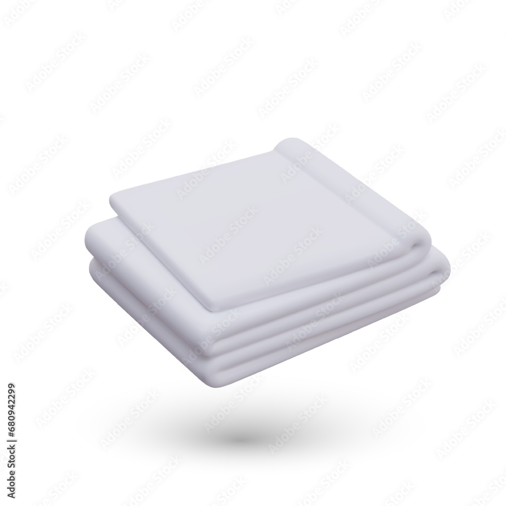 Poster white folded towel, top view. realistic bed set. isolated vector image with shadow. template for man