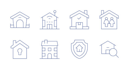 Home icons. Editable stroke. Containing dog house, home security, home delivery, home insurance, smart house, house, search house.
