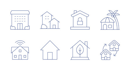 Home icons. Editable stroke. Containing retirement home, smart home, home security, eco house, house, home, move, resort.