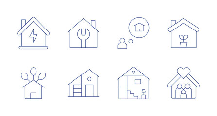 Home icons. Editable stroke. Containing smart home, eco house, house, dolls house, home repair, seeds, home.