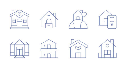 Home icons. Editable stroke. Containing smart home, home, nursing home, eco house, house, retirement home.
