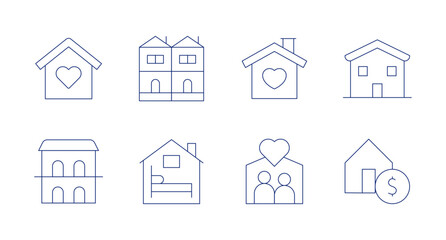 Home icons. Editable stroke. Containing retirement home, home, terraced house, accommodation, house.