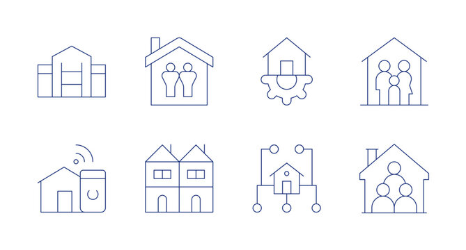 Home icons. Editable stroke. Containing house, smart house, home automation, home network, terraced house, family, roommate.